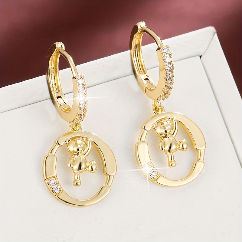 Women's Fashionable Letter Bear Design Drop Earrings Set